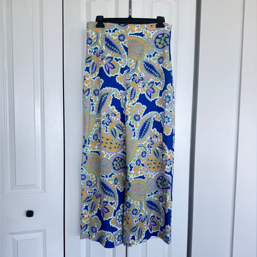 Zara wide leg Floral Paisley Blue and Yellow Pants